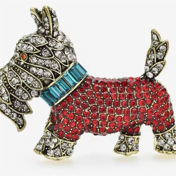 Rhinestone Scottie Dog Brooch Pin Multicolor Fashion Jewelry - Picture 1 of 3
